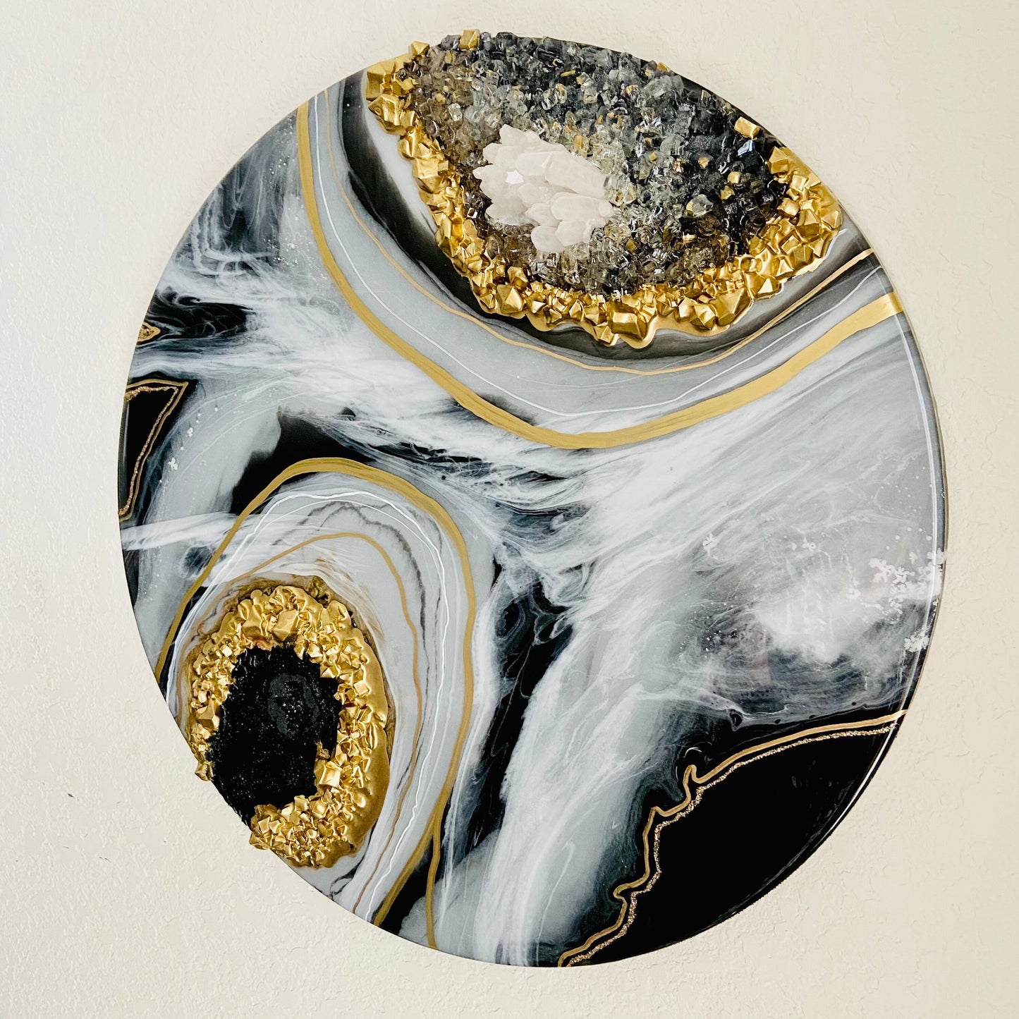 Smoke - 19.5” Resin Geode Crystal Painting