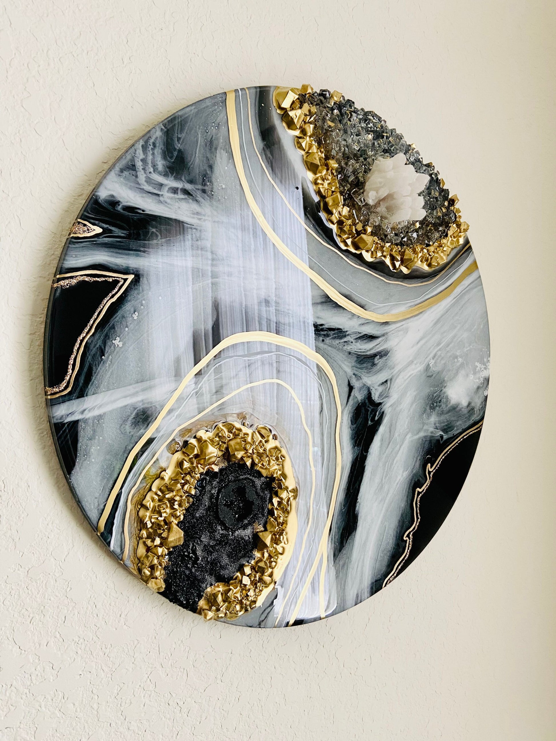 Smoke - 19.5” Resin Geode Crystal Painting