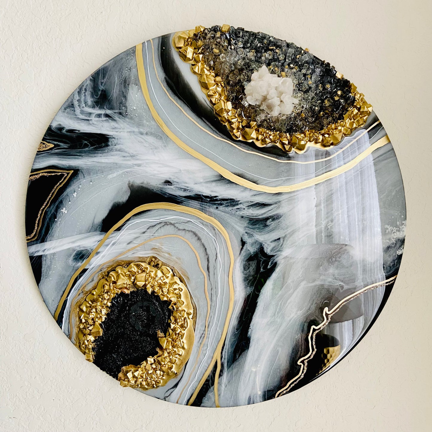 Smoke - 19.5” Resin Geode Crystal Painting