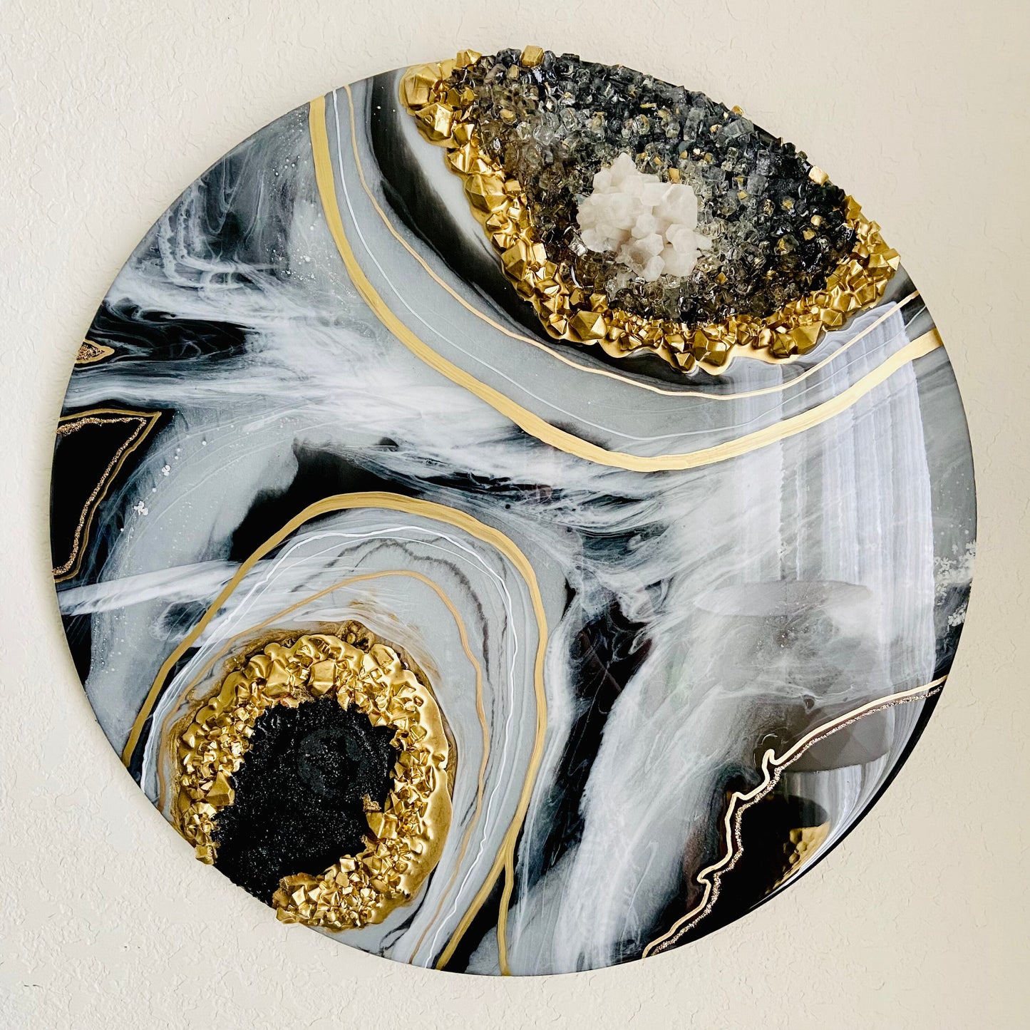 Smoke - 19.5” Resin Geode Crystal Painting